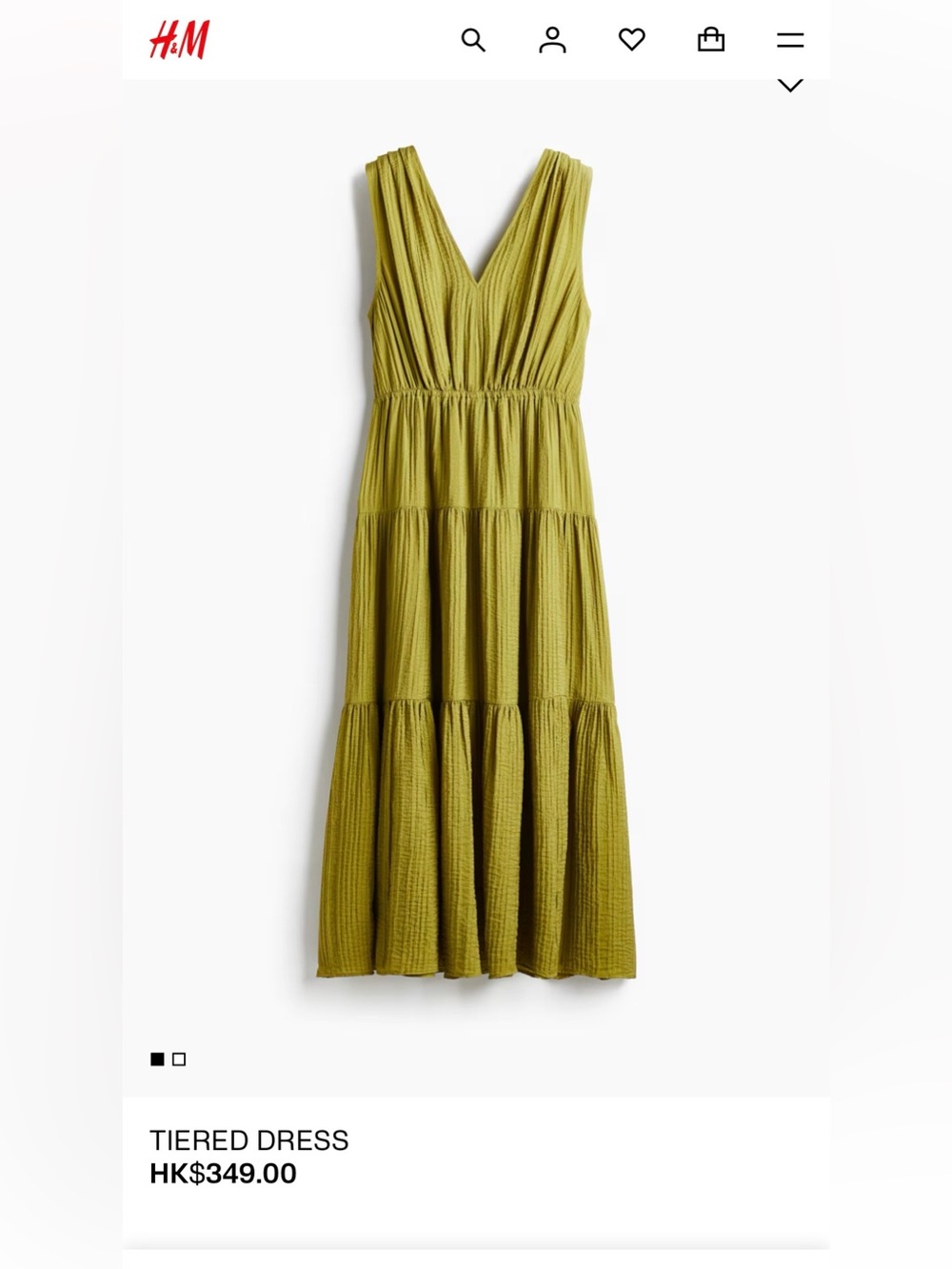 H&M Olive Green V-Neck Tiered Midi Dress Size S - Picture 2 of 8